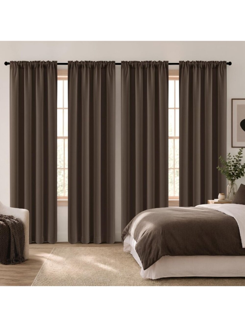 84-Inch Chocolate Brown Blackout Curtains Set of 4 for Bedroom Privacy & Style
